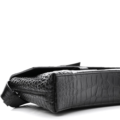 Balenciaga Extra Supple Calfskin Crocodile Embossed Monochrome XS Downtown Shoulder Bag Black 8 of 9