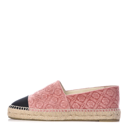Chanel Velvet Grosgrain Quilted Camellia CC Espadrilles 40 Pink Black 1 of 11