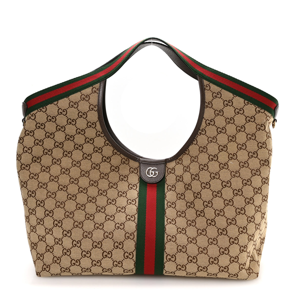 GG Monogram Web Large Giglio Tote Beige Brown