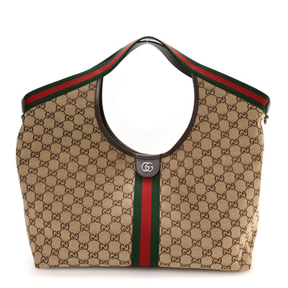 Gucci GG Monogram Web Large Giglio Tote Beige Brown 1 of 11