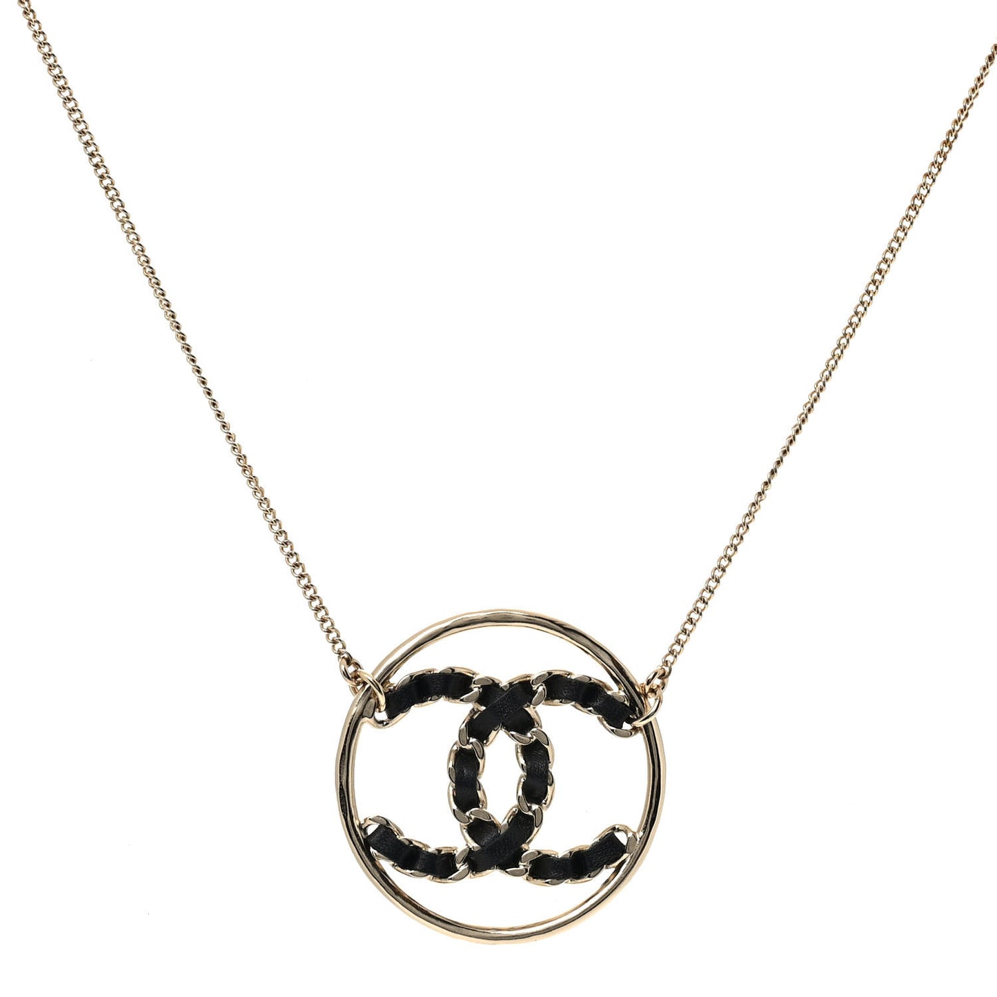 Lambskin CC Chain Necklace Gold Black