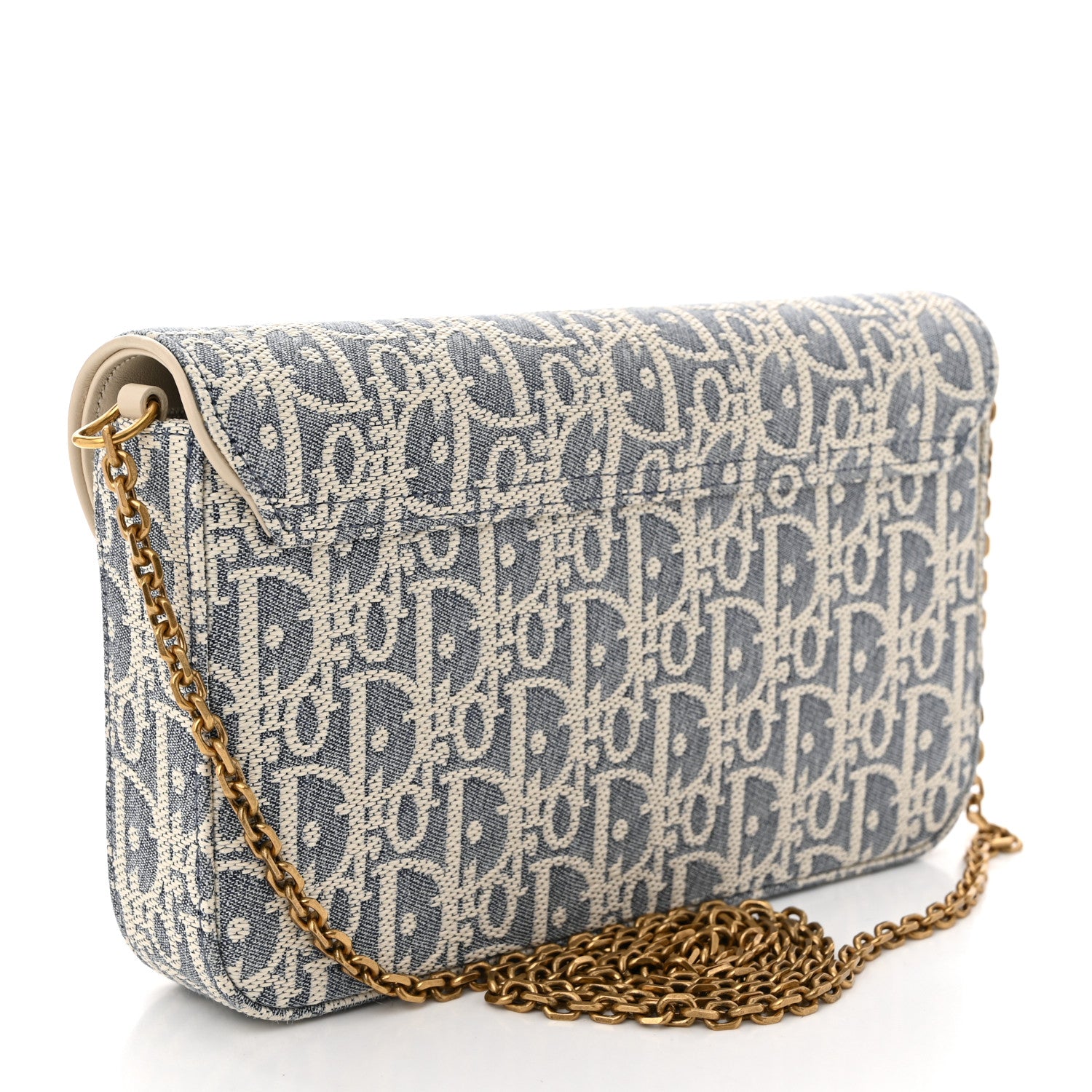 Christian Dior Chambray Oblique Pouch With Strap Blue Light Biscuit Blue Light Biscuit 3 of 10