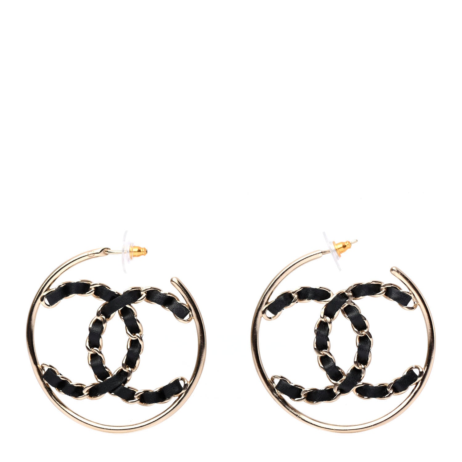 Chanel Lambskin CC Chain Hoop Earrings Black Gold 1 of 4