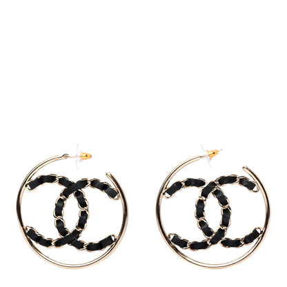 Chanel Lambskin CC Chain Hoop Earrings Black Gold 1 of 4