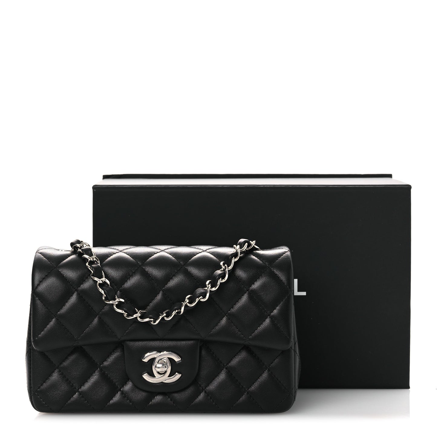 Lambskin Quilted Mini Rectangular Flap Black