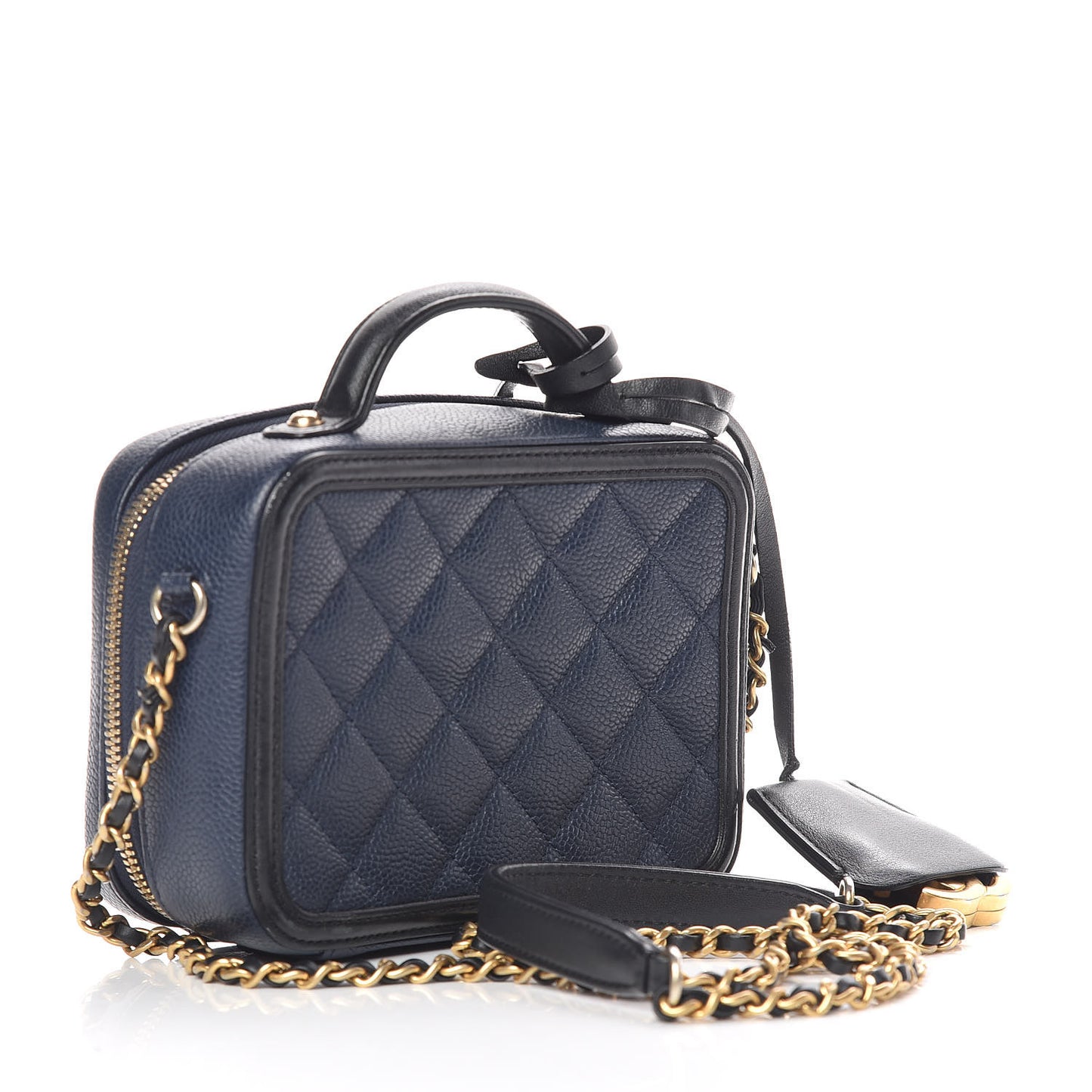 Caviar Quilted Small CC Filigree Vanity Case Navy Black
