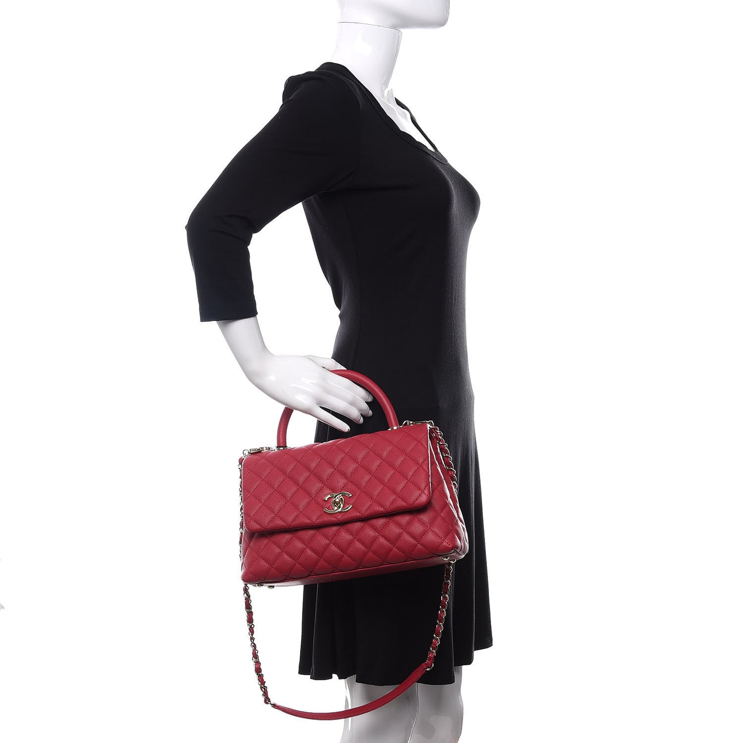 Caviar Quilted Small Coco Handle Flap Dark Pink