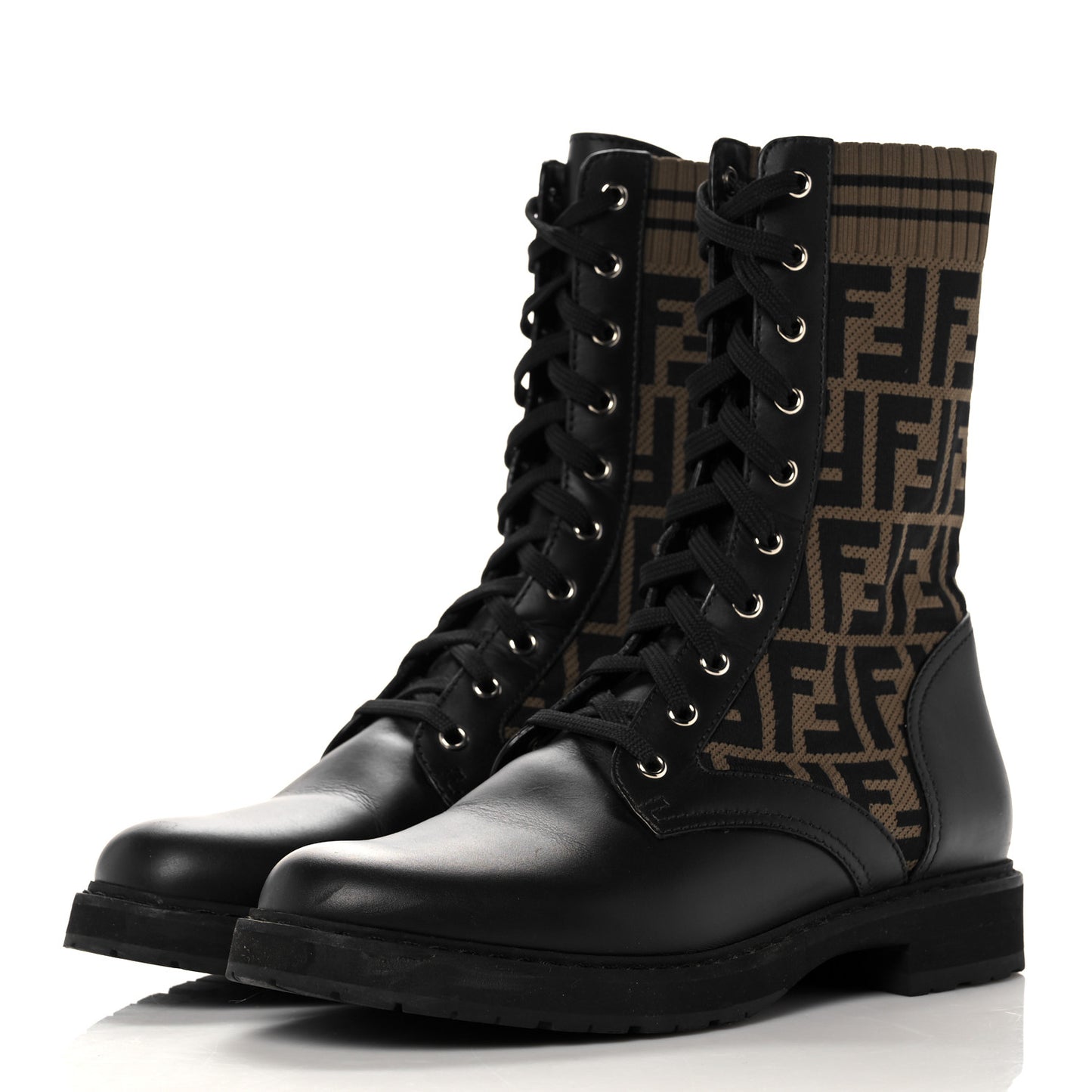 Calfskin Stretch Fabric FF Rockoko Biker Boots 41 Black Tobacco