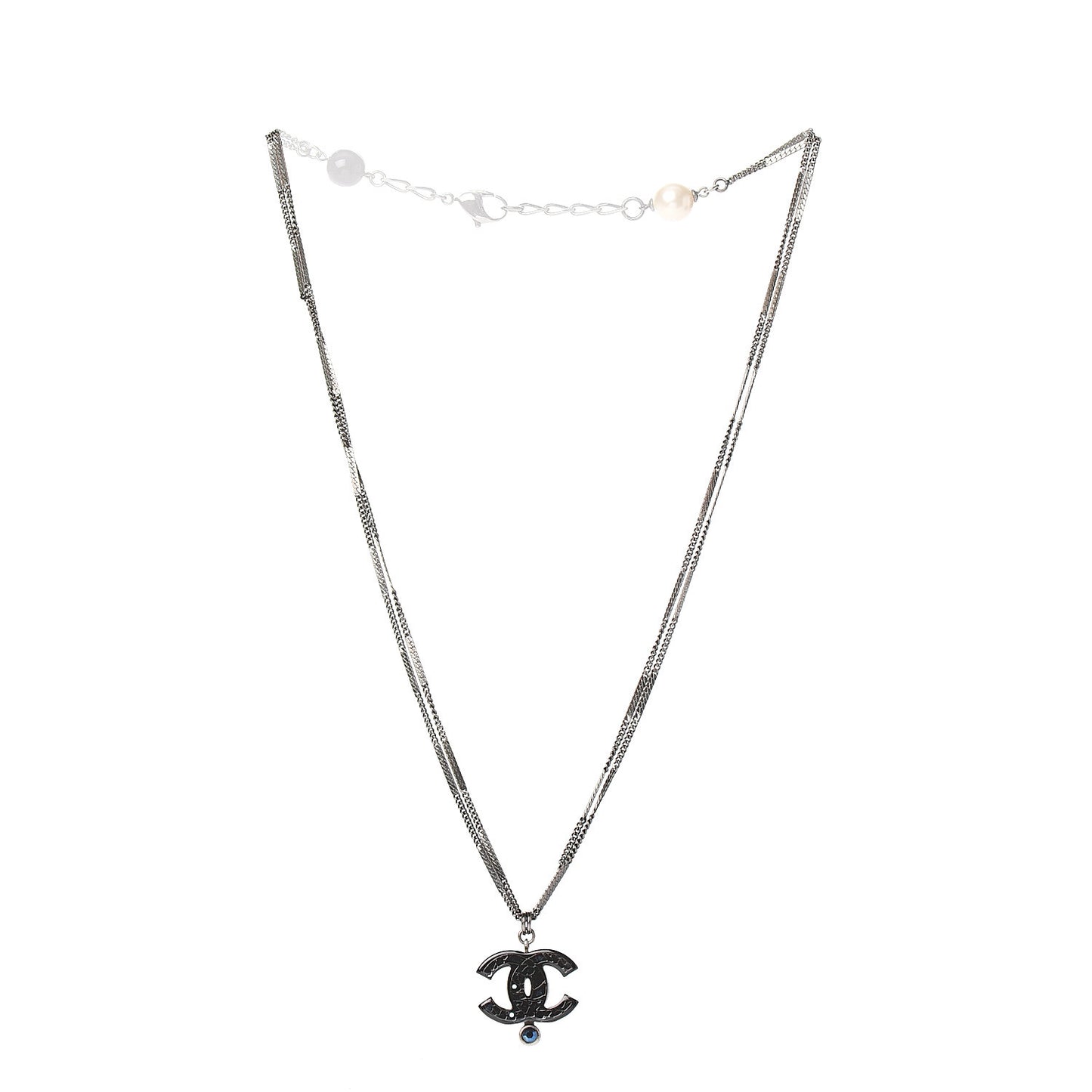 Ruthenium Pearl Crystal CC Necklace Black