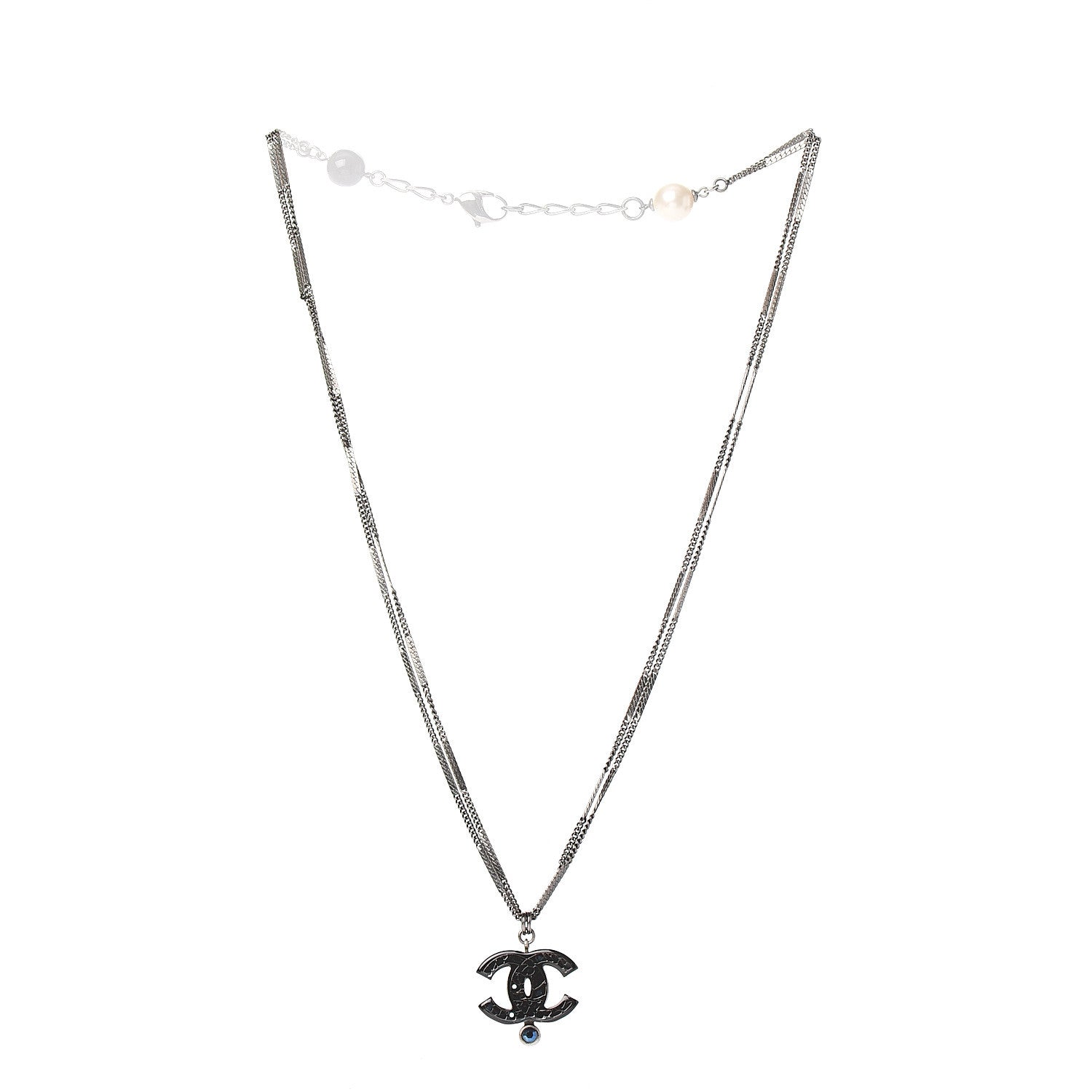 Chanel Ruthenium Pearl Crystal CC Necklace Black 2 of 4
