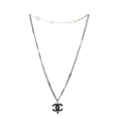 Chanel Ruthenium Pearl Crystal CC Necklace Black 2 of 4