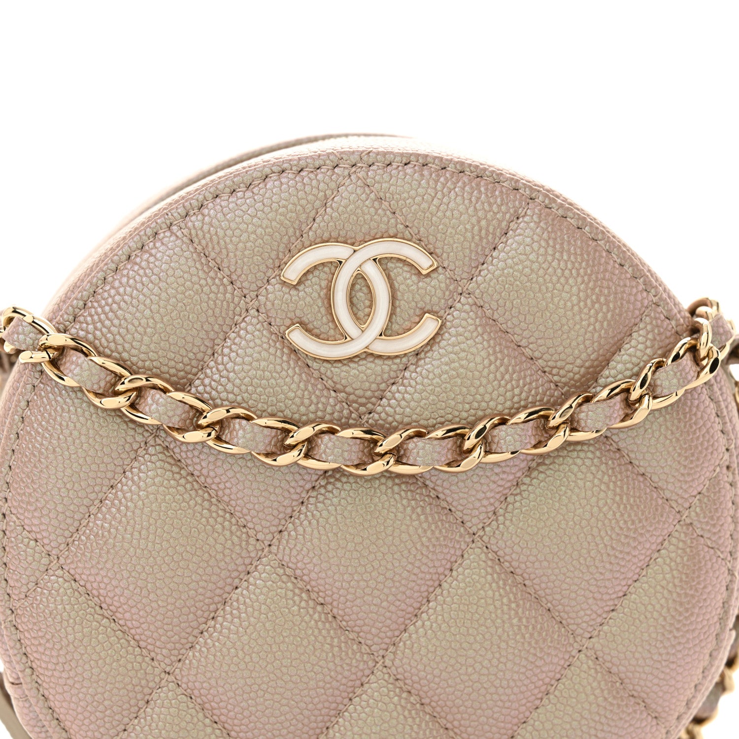 Chanel Iridescent Caviar Resin Quilted Round Clutch With Chain Beige 8 of 10