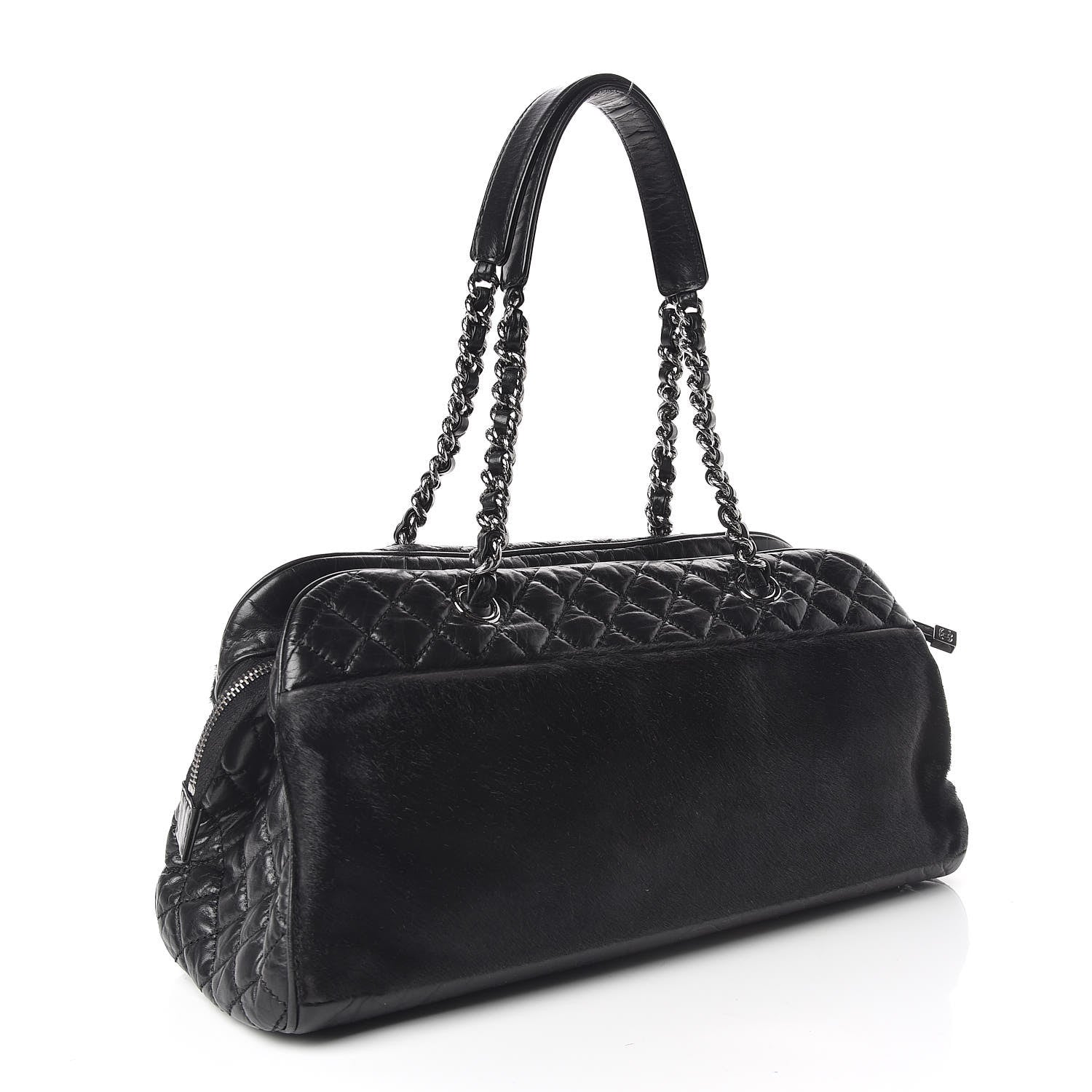 Chanel Aged Calfskin Pony Hair Quilted Miss Pony Bowler Black 3 of 9