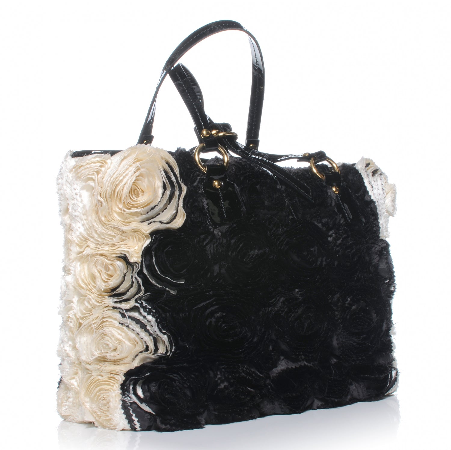 Valentino Garavani Silk Rosier Tote Ivory Black 3 of 6
