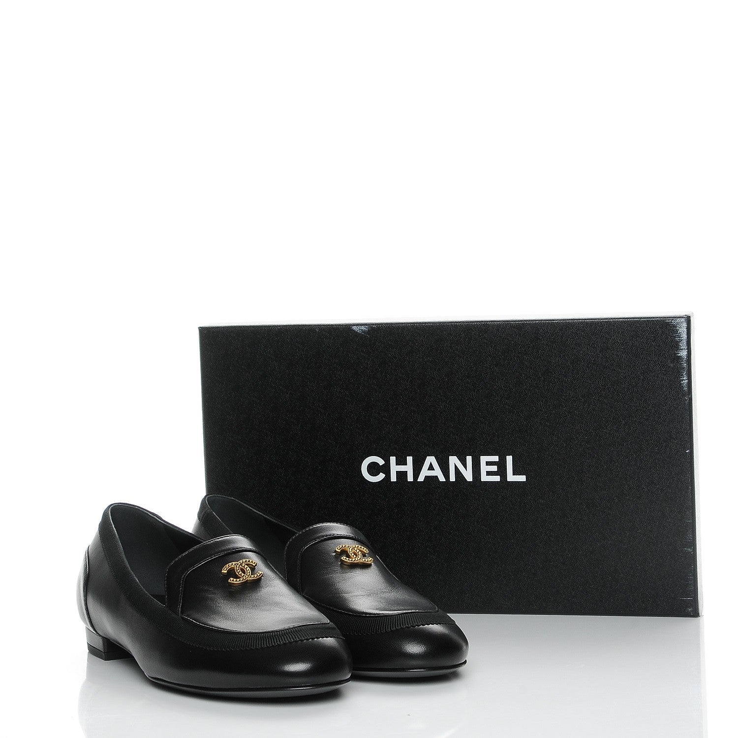 Chanel Lambskin CC Mocassin Loafers 37 Black 9 of 9