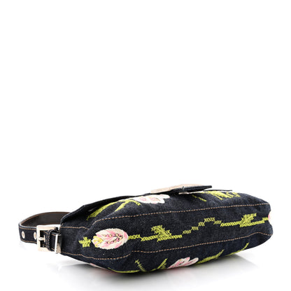 Fendi Denim Embroidered Baguette Blue Multicolor 4 of 10
