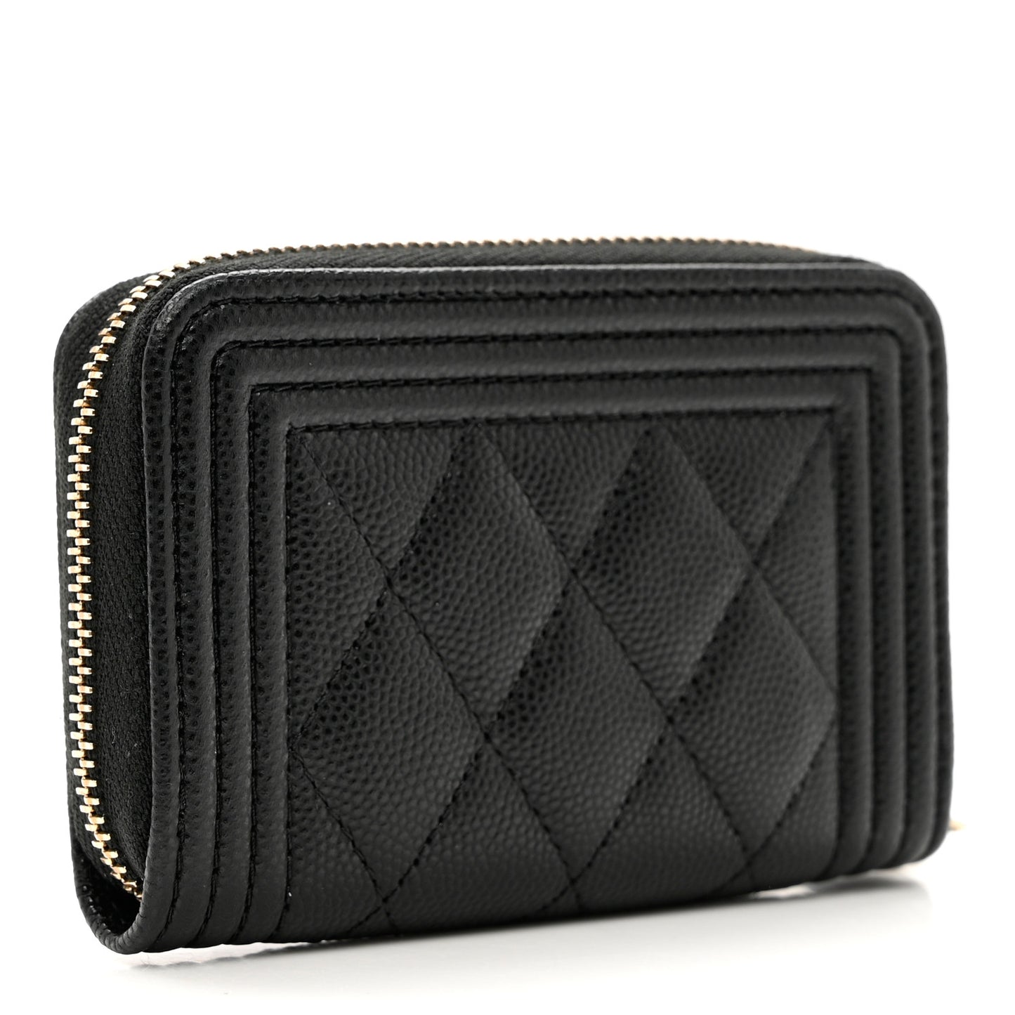 Caviar Quilted Boy Zip Around Coin Purse Wallet Black