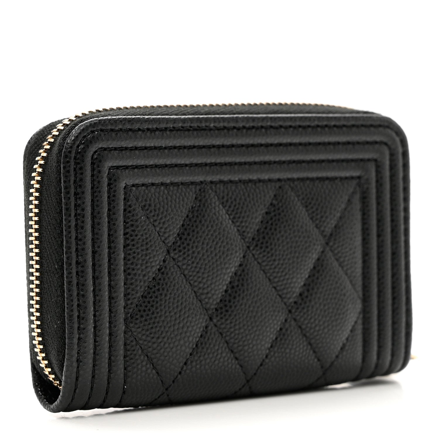 Chanel Caviar Quilted Boy Zip Around Coin Purse Wallet Black 3 of 7