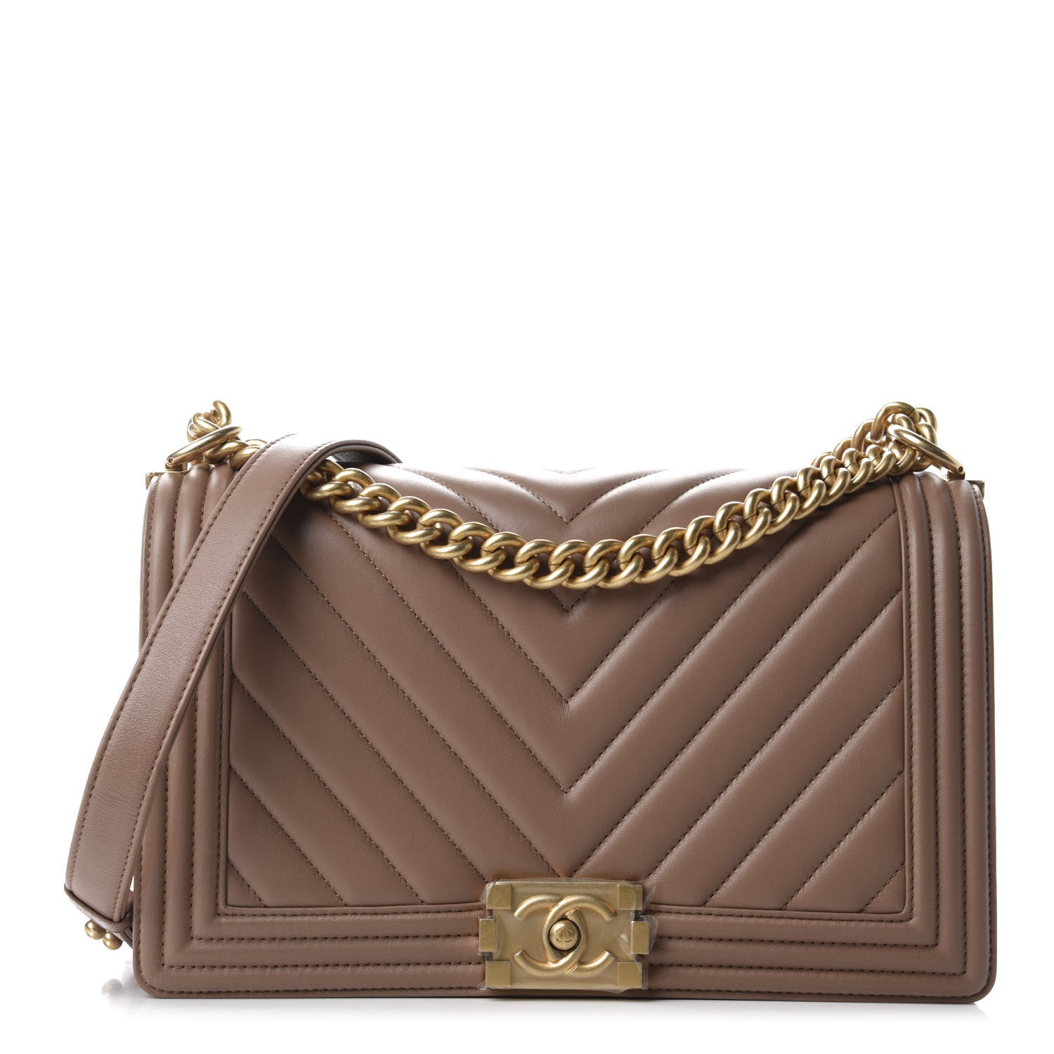 Chanel Calfskin Chevron Quilted New Medium Boy Flap Beige 1 of 10
