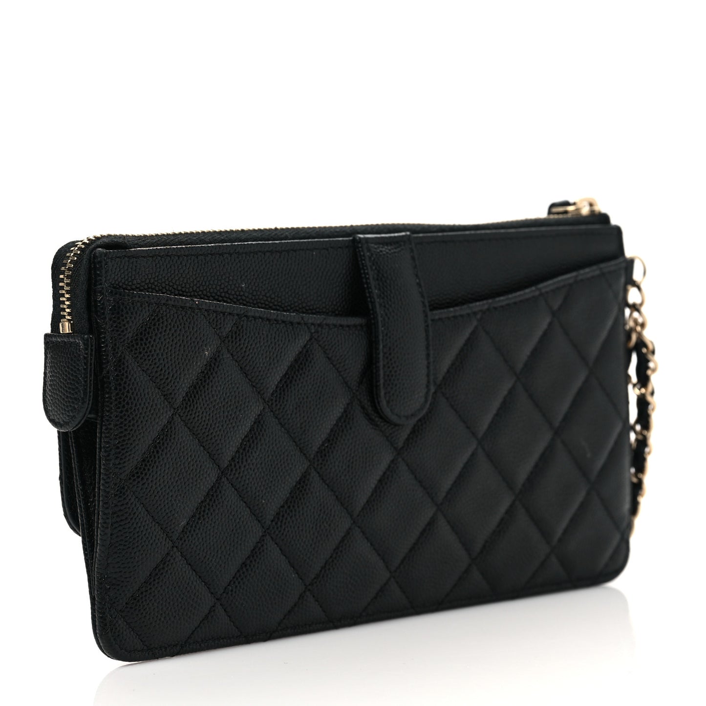 Caviar Quilted Classic Pouch With Handle Black