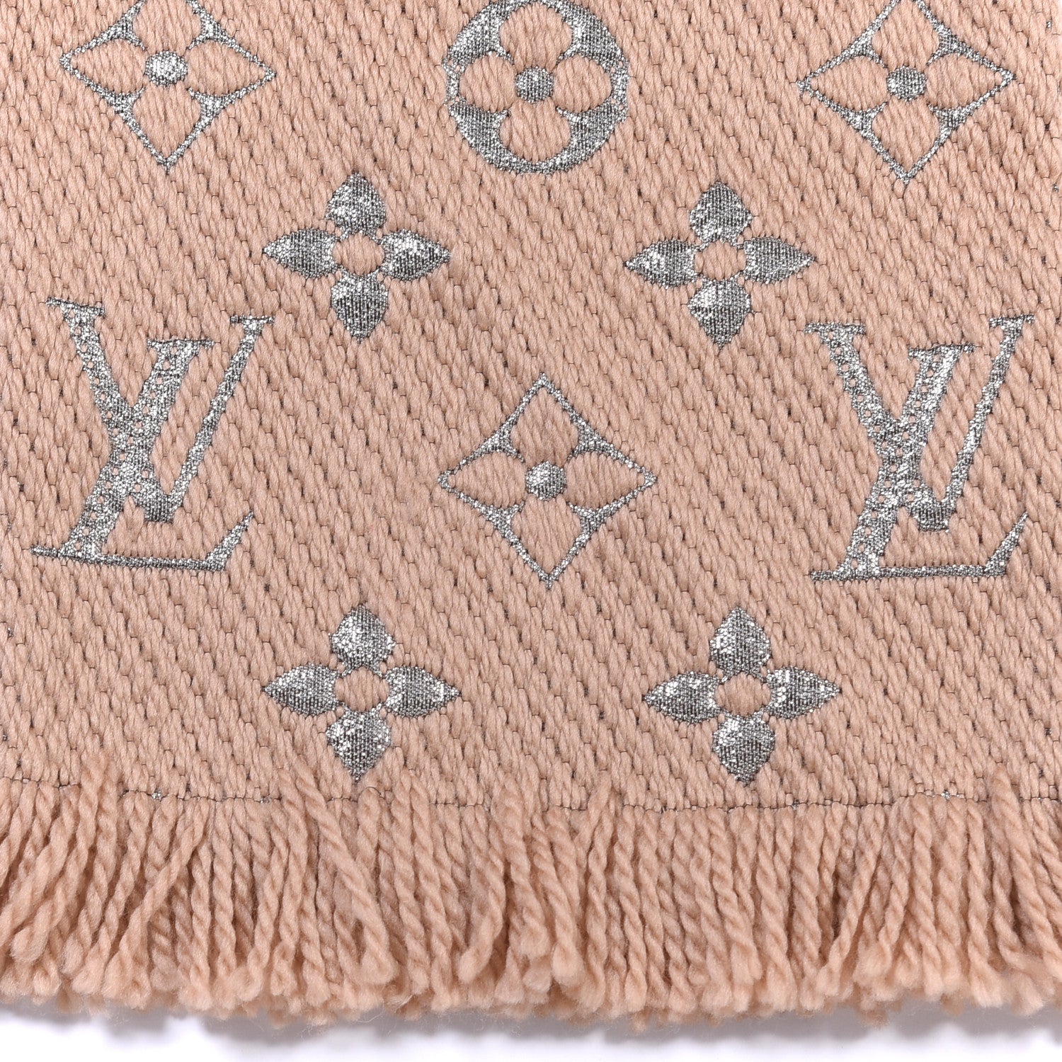 Louis Vuitton Wool Silk Logomania Shine Scarf Beige 3 of 4