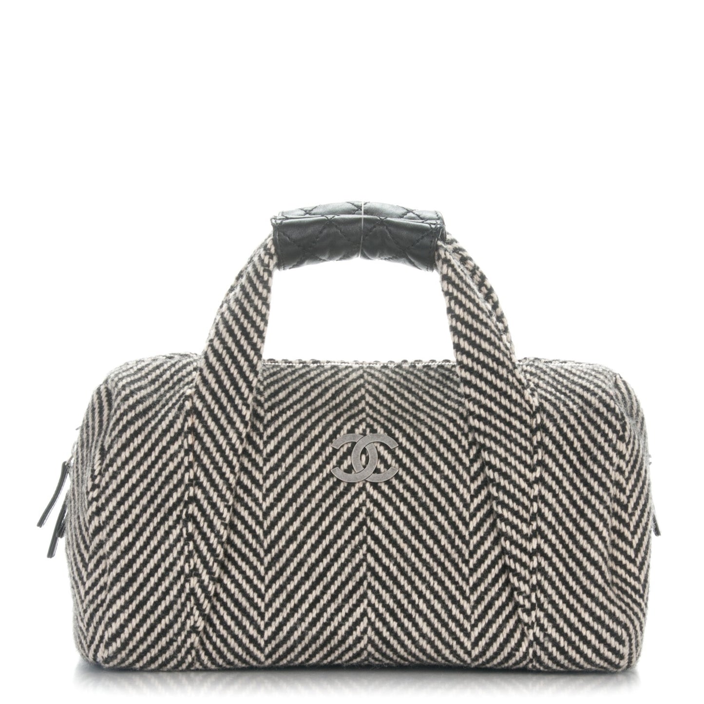 Wool Calfskin CC Chevron All Day Long Boston Black White