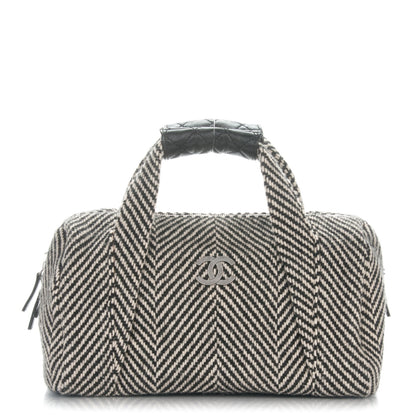 Chanel Wool Calfskin CC Chevron All Day Long Boston Black White 1 of 9