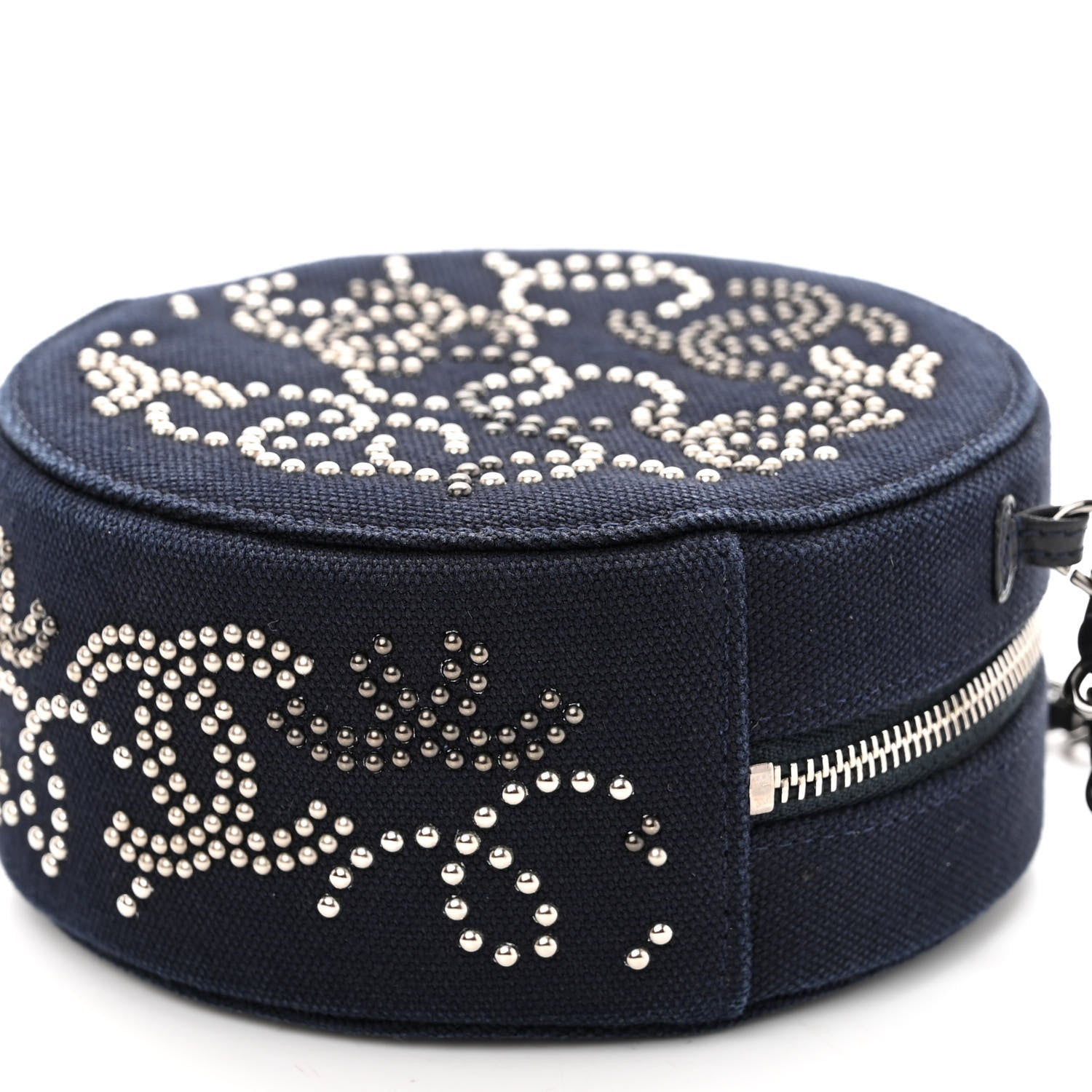 Chanel Canvas CC Studded Round Clutch With Chain Navy 8 of 9