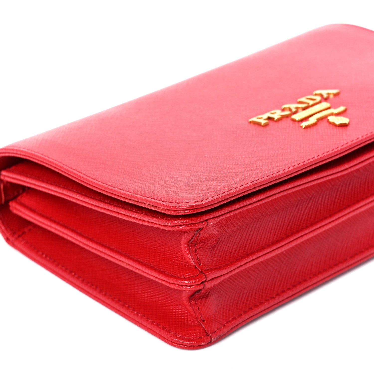 Prada Saffiano Lux Chain Wallet Fuoco 10 of 11