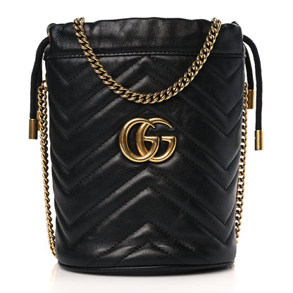 Gucci Calfskin Matelasse Mini GG Marmont 2.0 Bucket Bag Black 1 of 10
