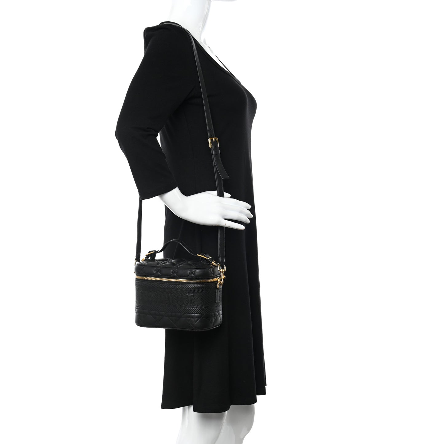 Lambskin Cannage Small Diortravel Vanity Case Black