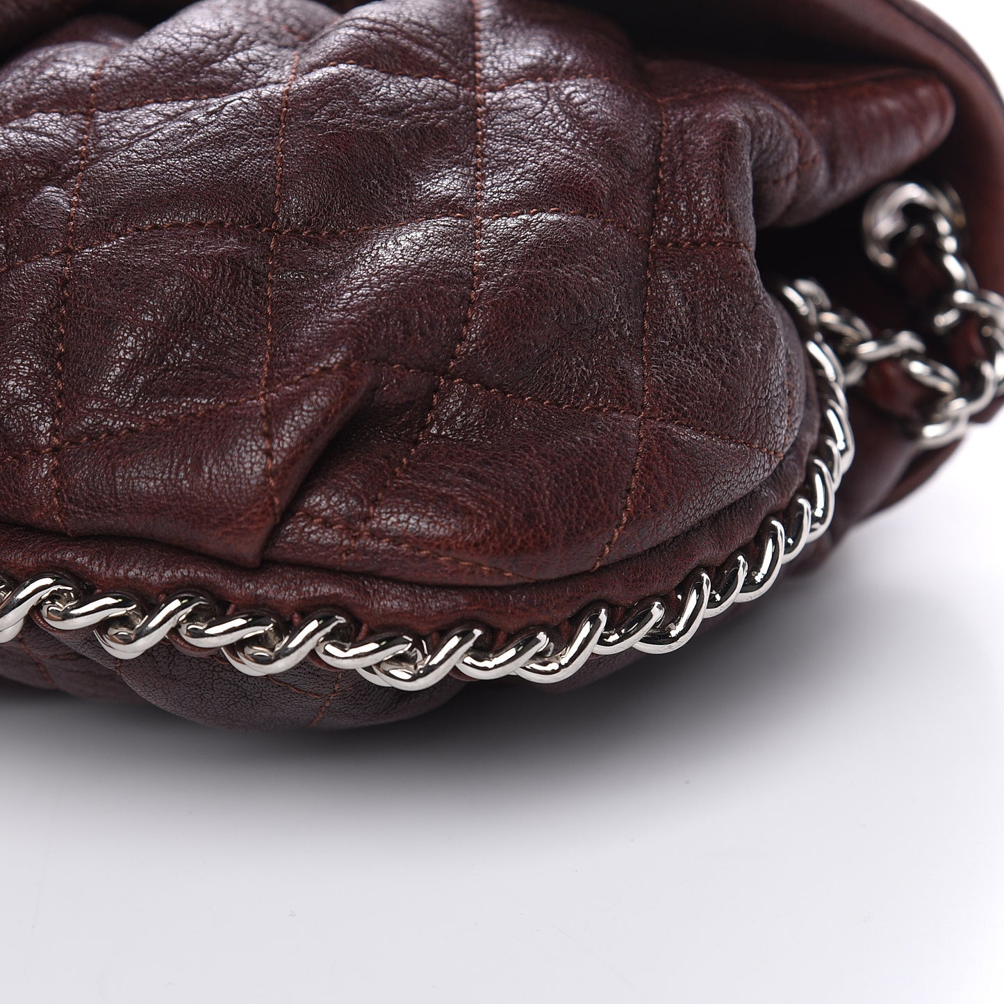 Washed Lambskin Quilted Medium Chain Around Messenger Dark Brown