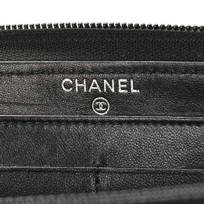 Chanel Calfskin Chevron Zip Around Boy Wallet Black 6 of 9