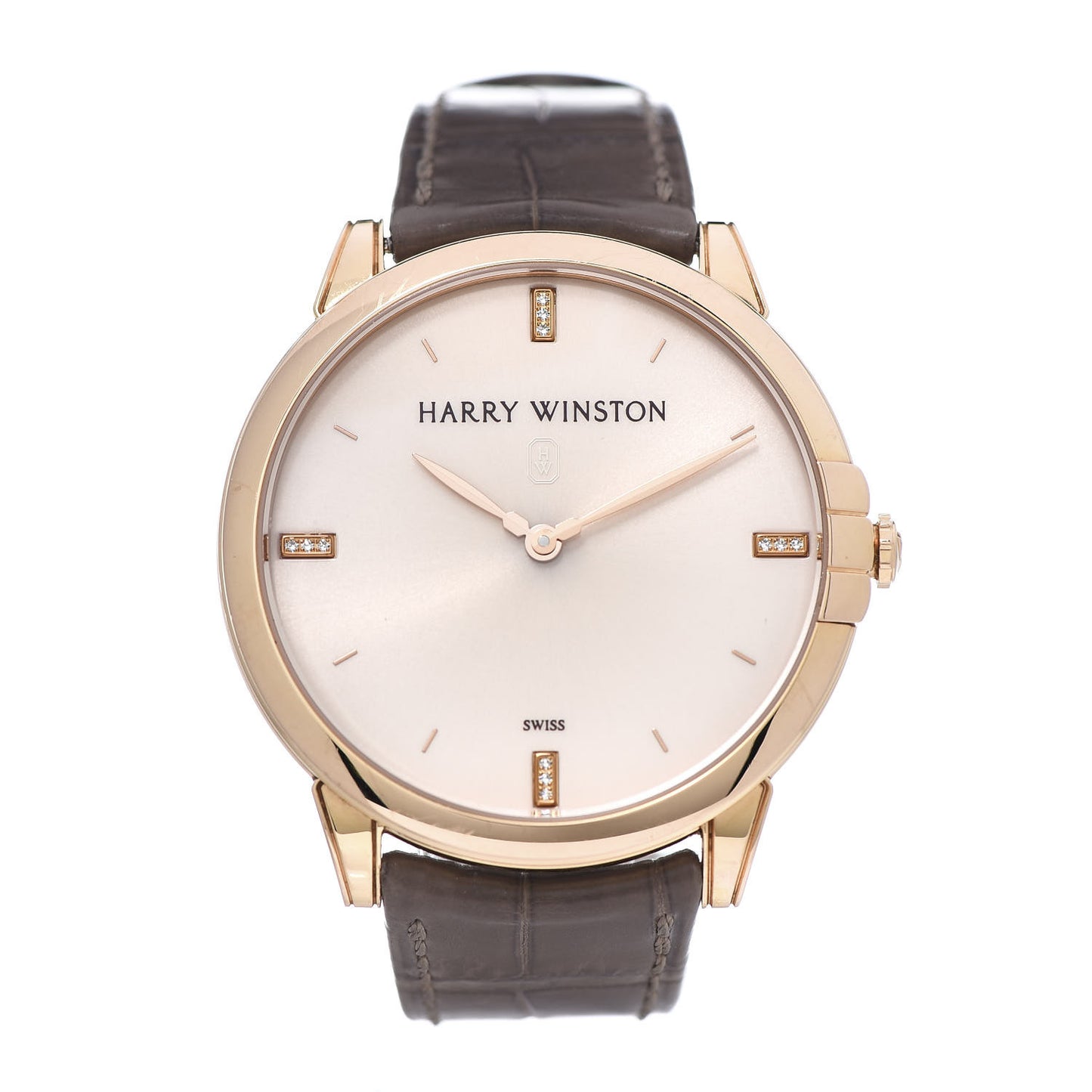 18K Rose Gold Alligator Diamond 39mm Midnight Quartz Watch Champagne Sunray