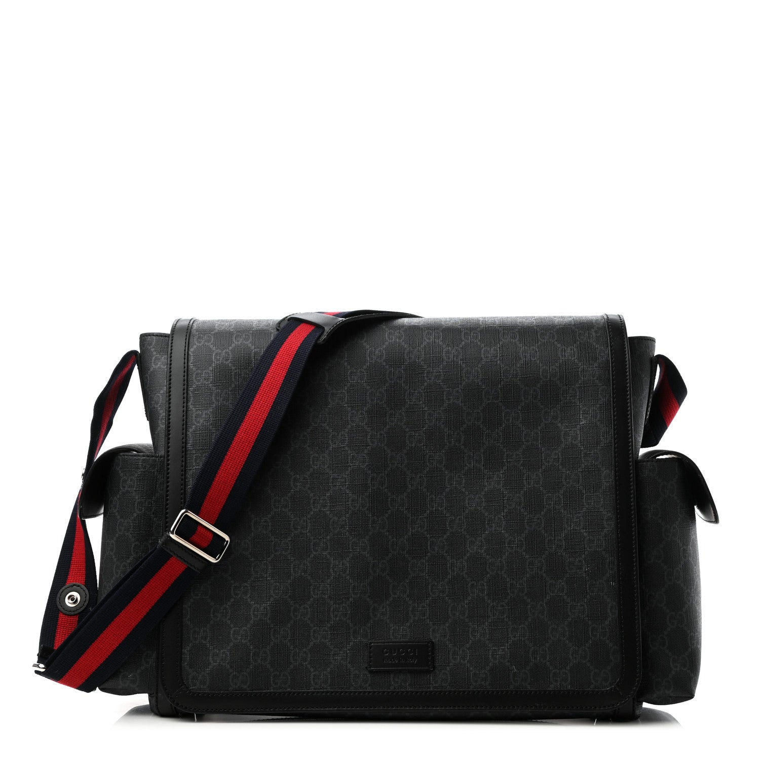 Gucci GG Supreme Monogram Web Messenger Diaper Bag Black Grey 1 of 8
