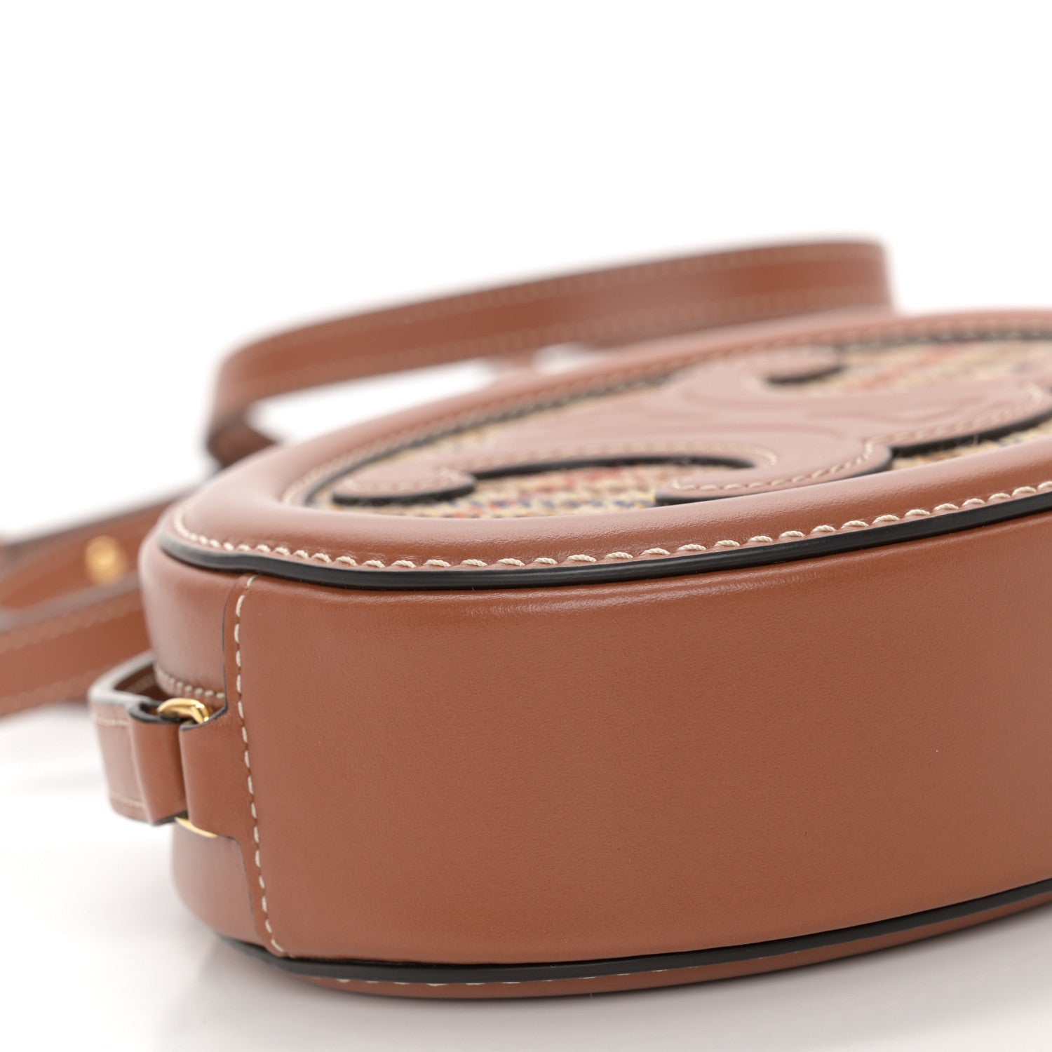 Celine Smooth Calfskin Houndstooth Cuir Small Triomphe Oval Purse Crossbody Tan 7 of 9