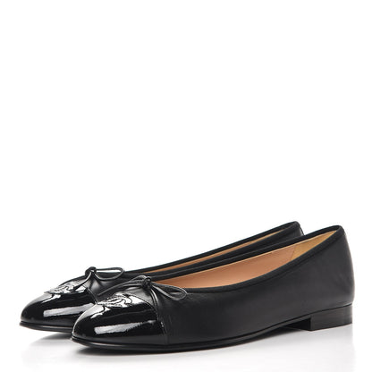 Chanel Lambskin Patent Cap Toe Ballerina Flats 39.5 Black 2 of 9