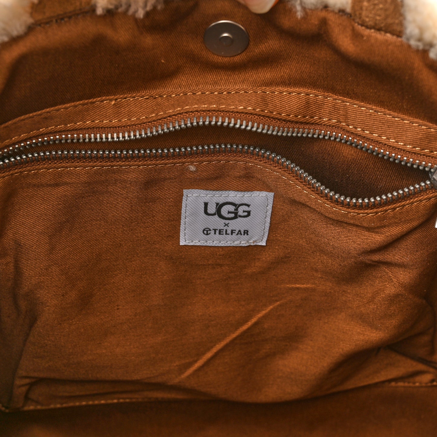 X UGG Suede Shearling Medium Shopping Bag Chestnut