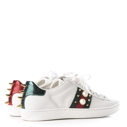Gucci Calfskin Web Pearl Studded Womens Ace Sneakers 35 White 4 of 11