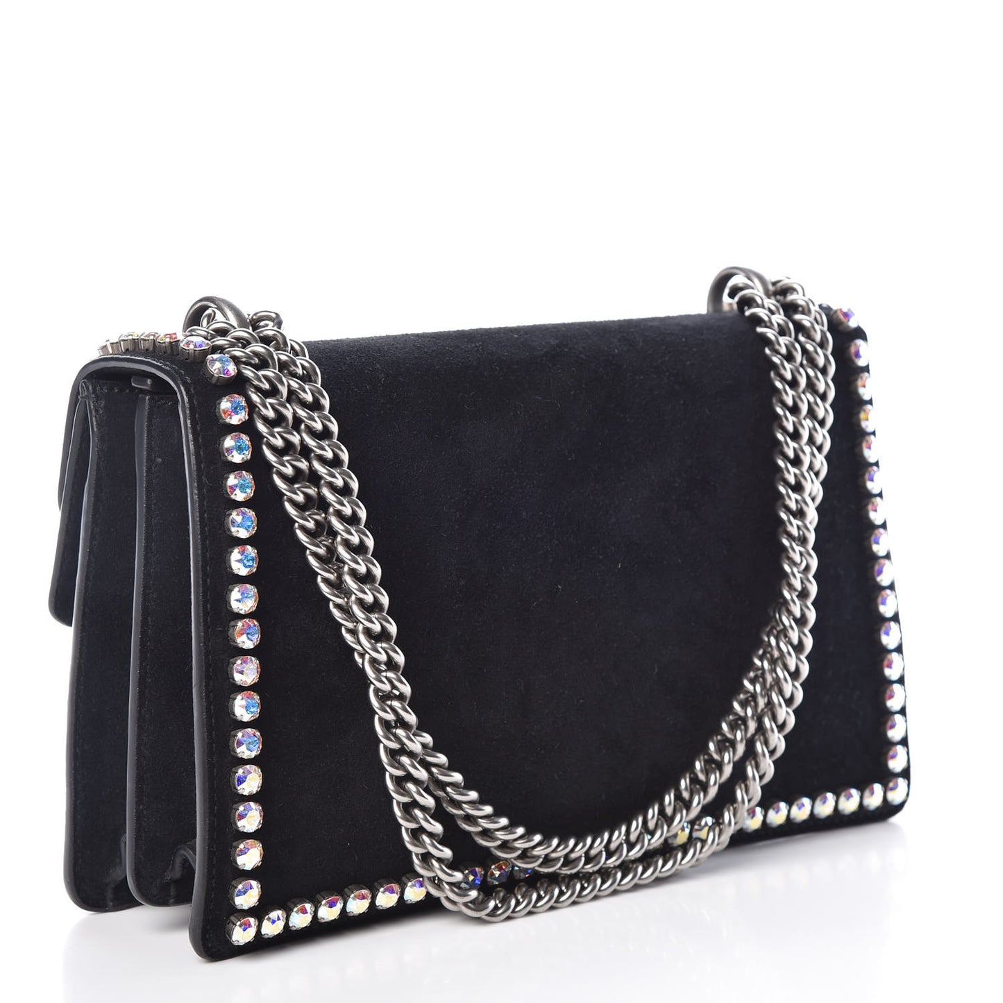 Suede Crystal Small Dionysus Shoulder Bag Black