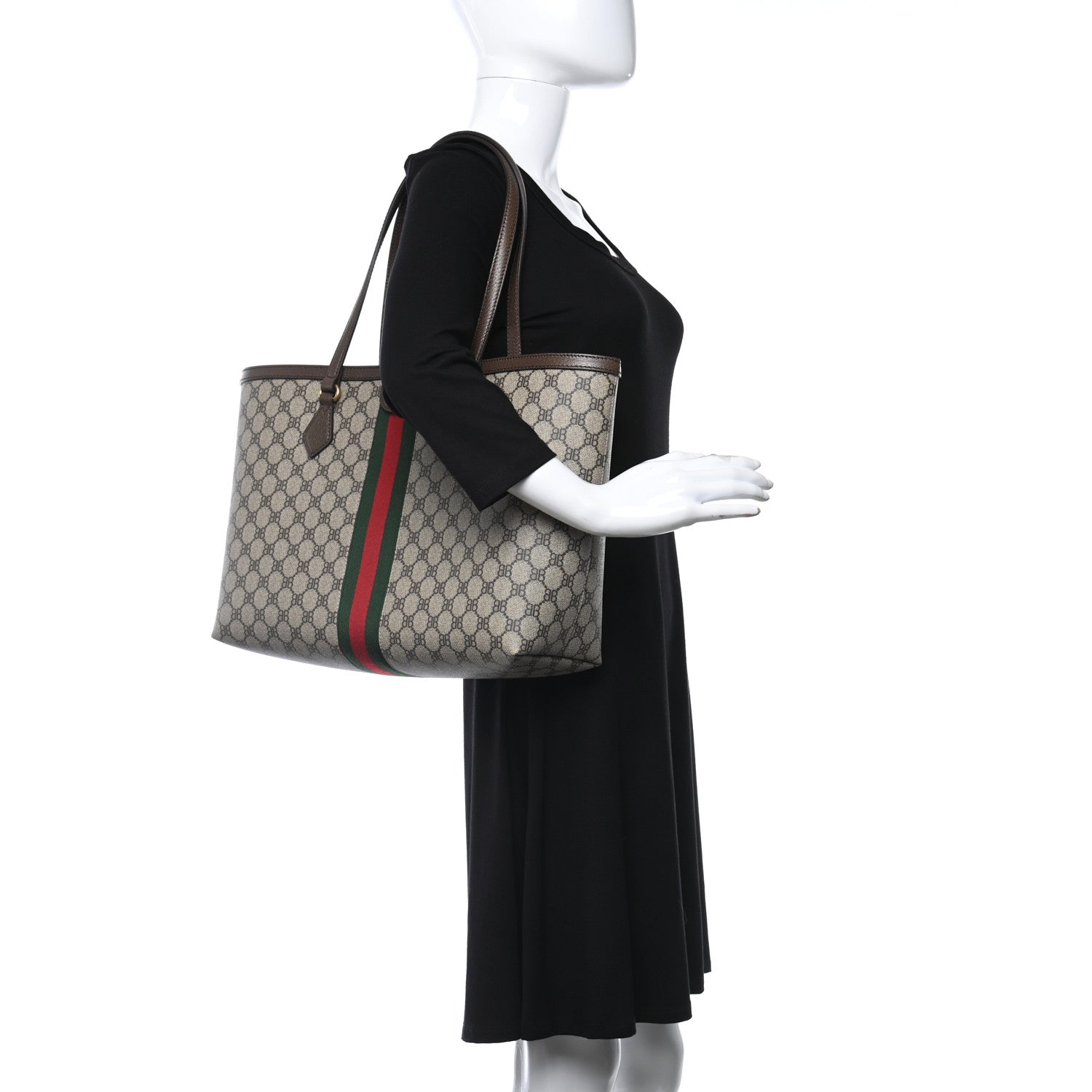 Gucci X BALENCIAGA BB Supreme Monogram Web Medium Ophidia Shopping Tote Beige New Acero 2 of 9