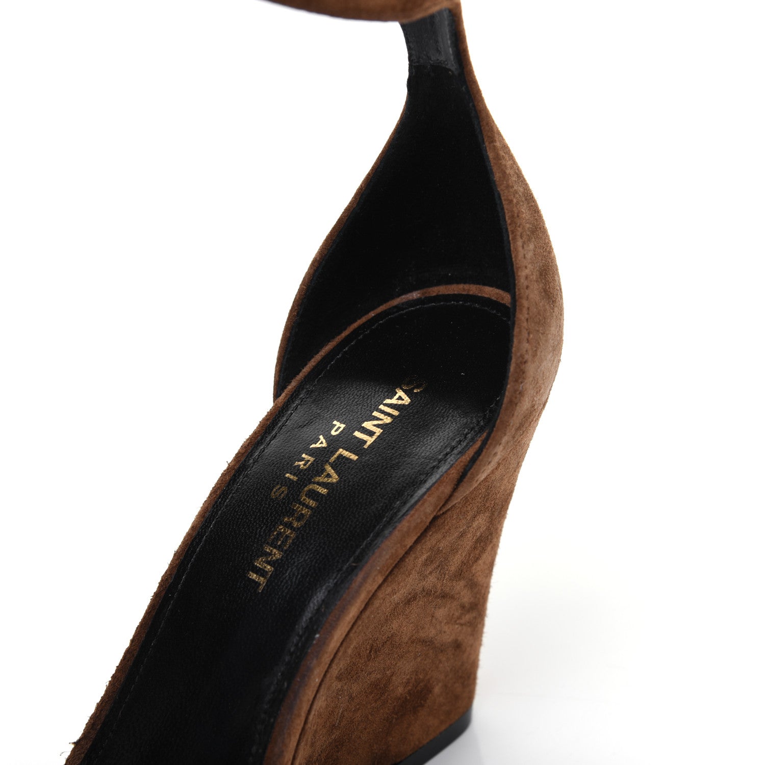 Saint Laurent Suede Lila Wedge Sandals 37.5 Brown 12 of 12
