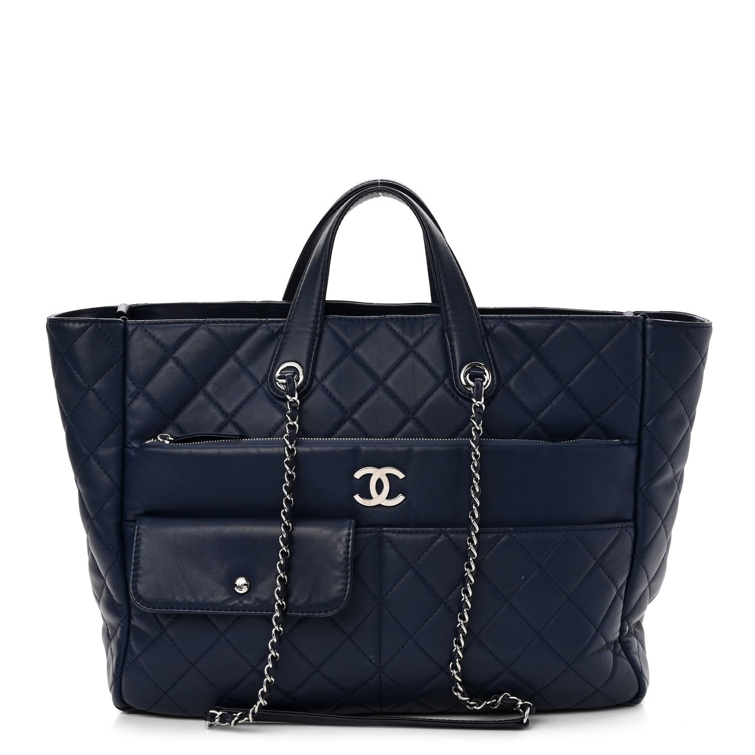 Chanel Calfskin Quilted Ultra Pocket Shopping Tote Navy 1 of 11