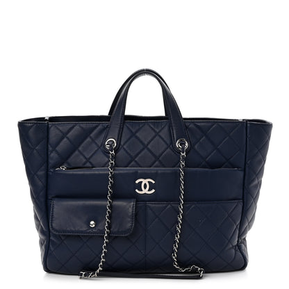 Chanel Calfskin Quilted Ultra Pocket Shopping Tote Navy 1 of 11