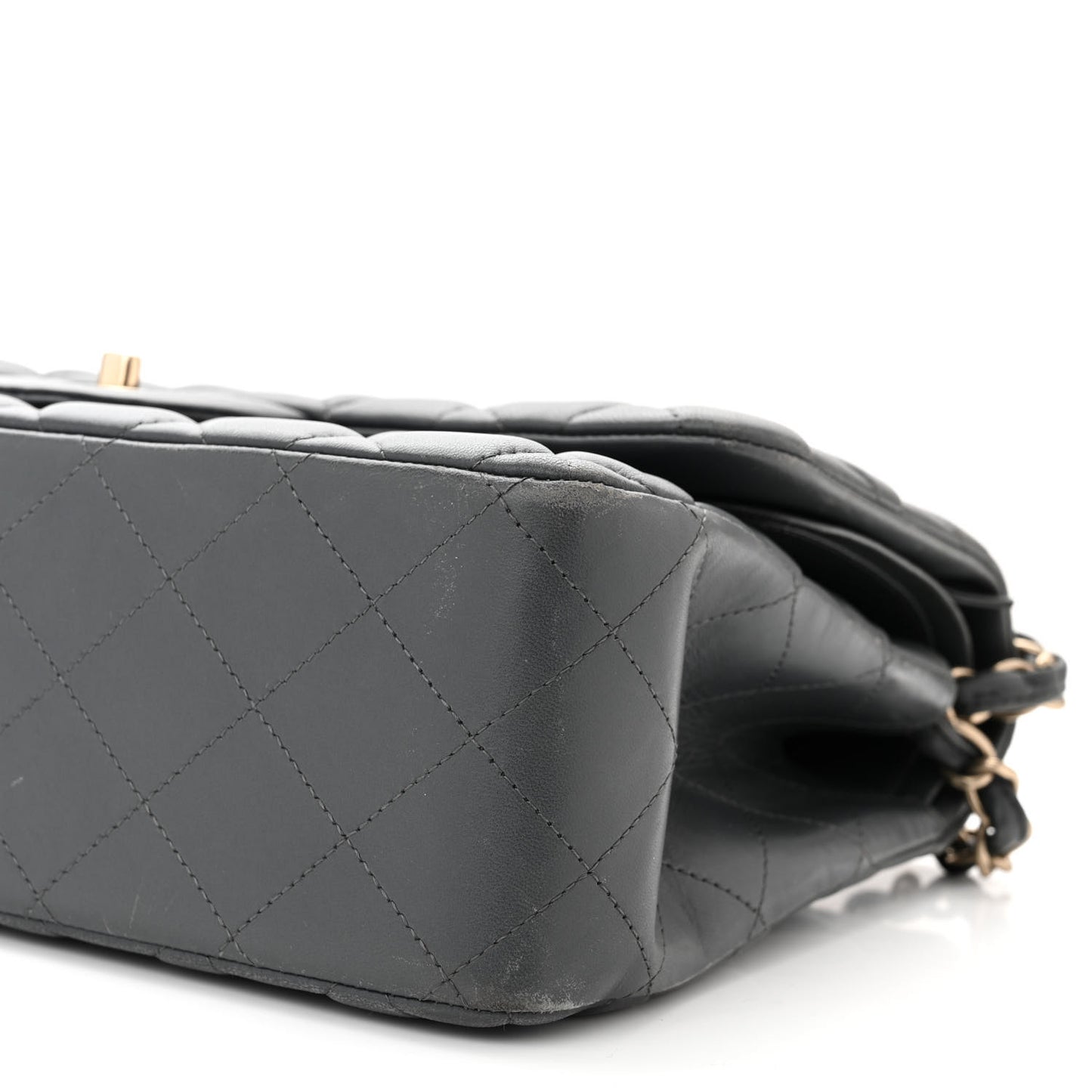 Lambskin Quilted Jumbo Double Flap Charcoal Grey