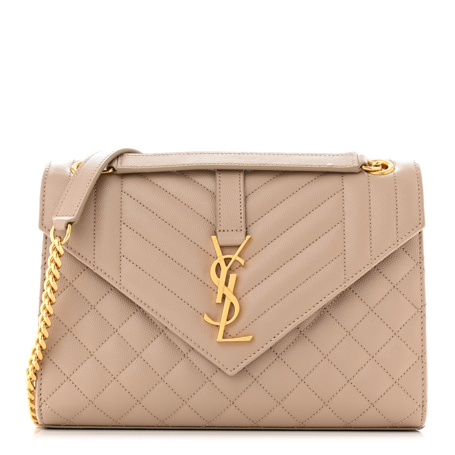 Saint Laurent Grain De Poudre Textured Mixed Matelasse Medium Triquilt Monogram Satchel Dark Beige 1 of 10