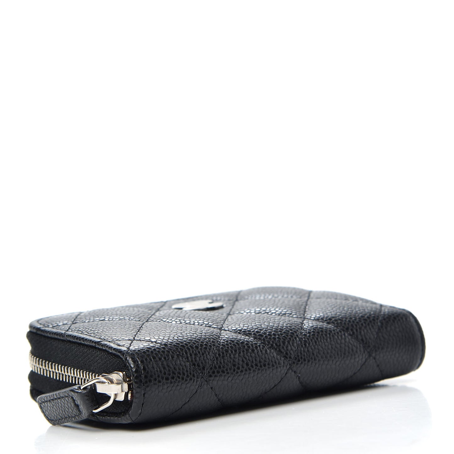 Caviar Quilted Zip Around Coin Purse Wallet On Chain Black