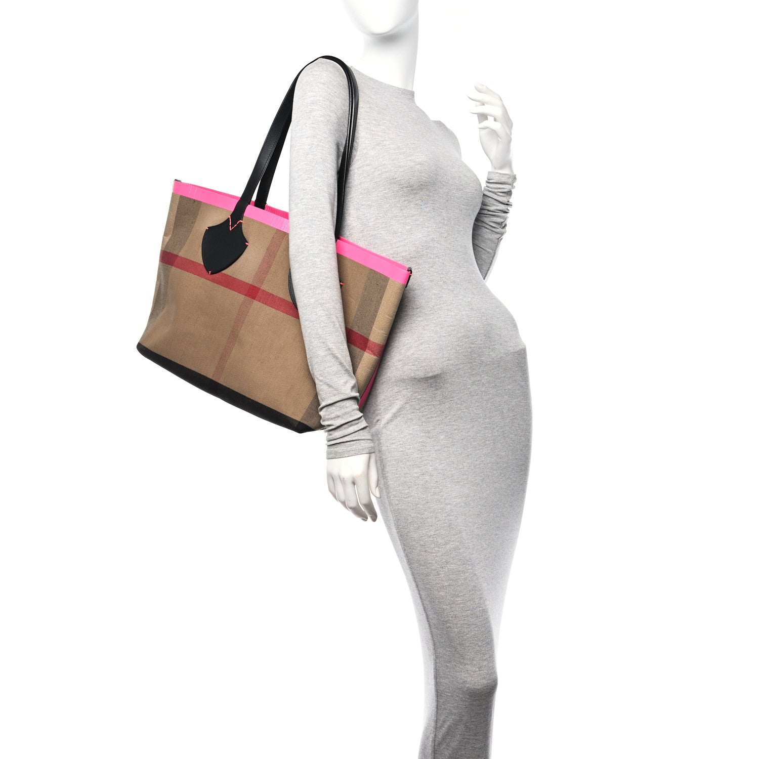 Burberry Canvas Mega Check The Giant Reversible Tote Black Neon Pink 2 of 11