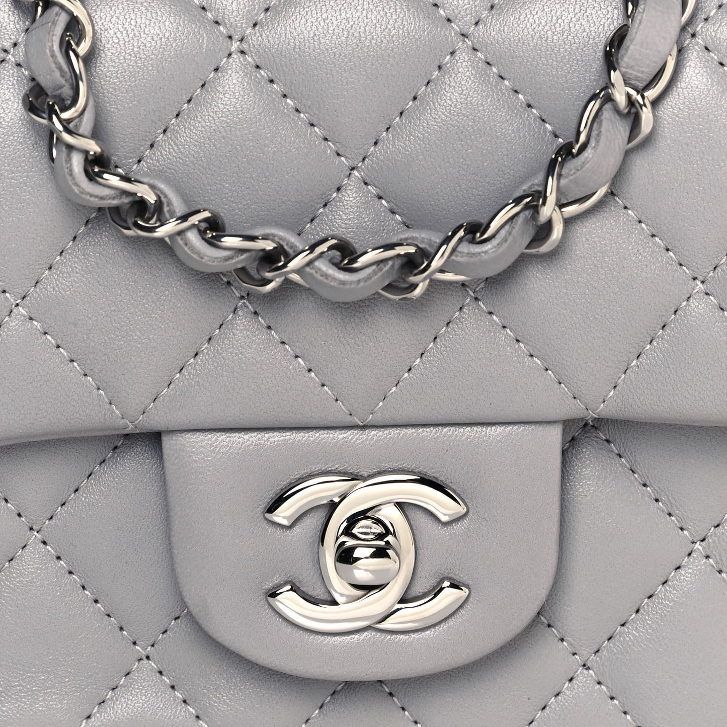 Lambskin Quilted Mini Rectangular Flap Grey