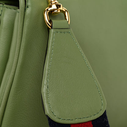 Gucci Roxy Calfskin Web Medium Blondie Top Handle Shoulder Flap Bag Salamander Green 12 of 12